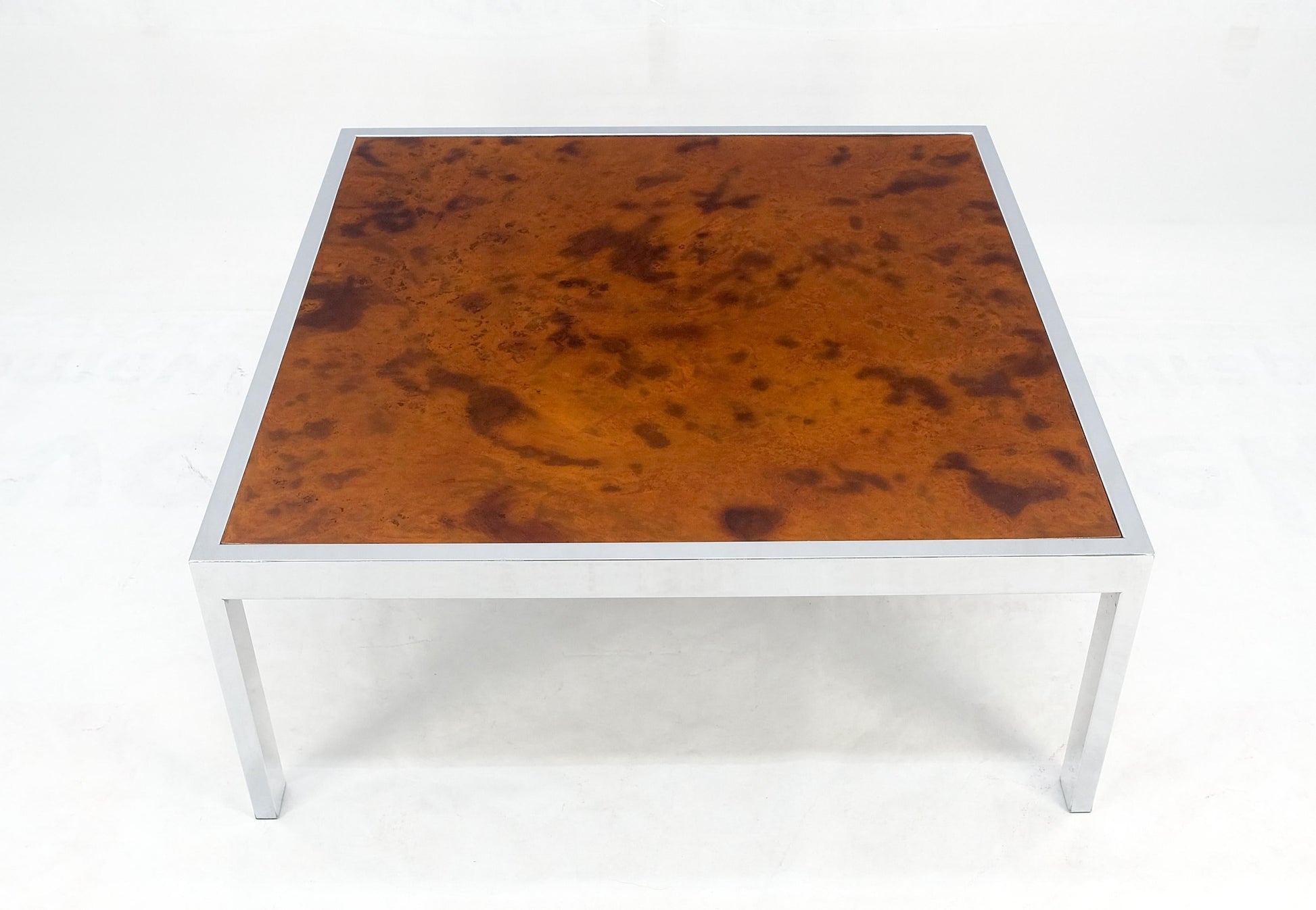 EstablishedLines Faux Molten Metal Style Copper Top Chrome Base 36" Square Coffee Table MINT!