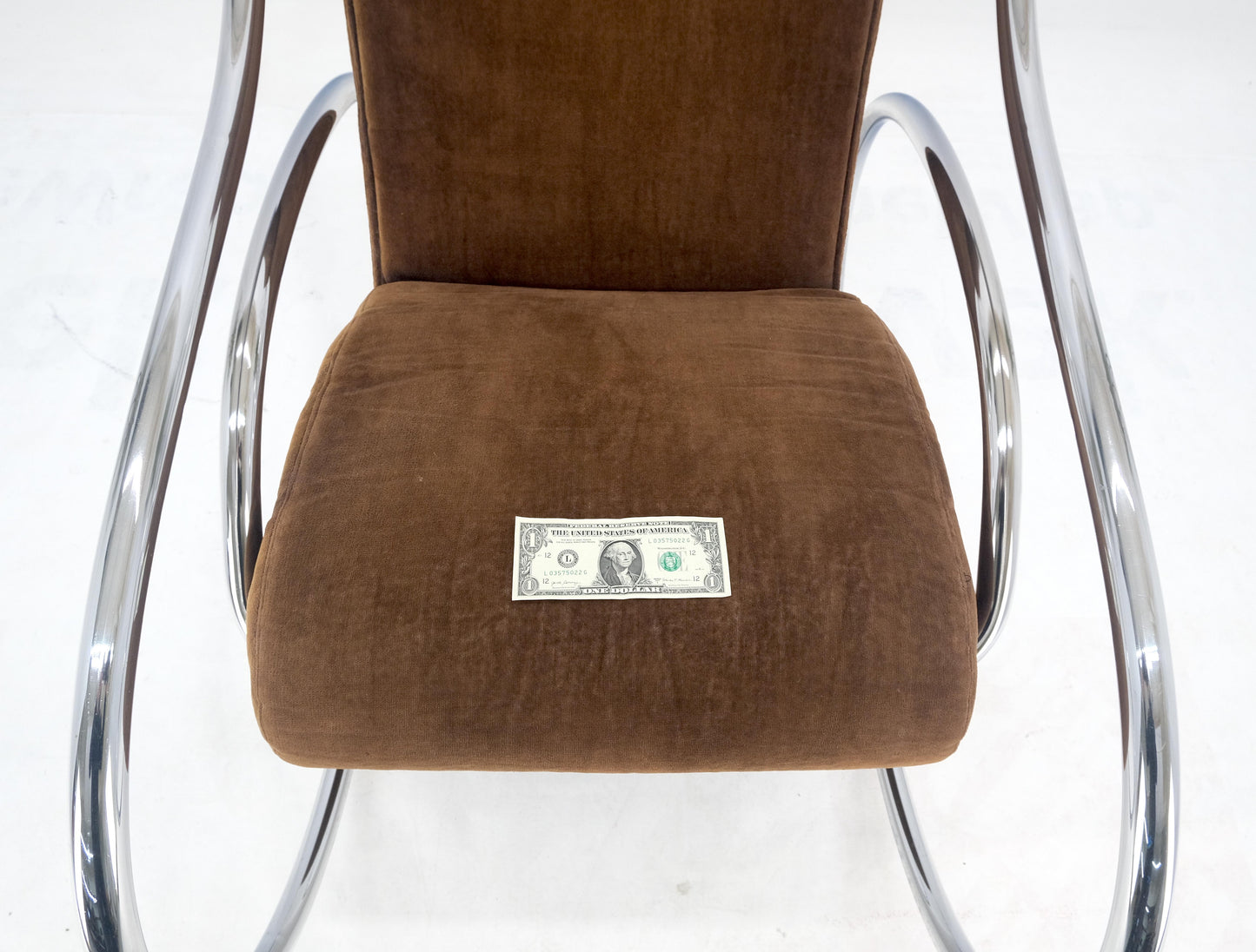 EstablishedLines Mid Century Crome Bent Single Piece of Tube Rocking Armchair Bauhaus  1970s MINT