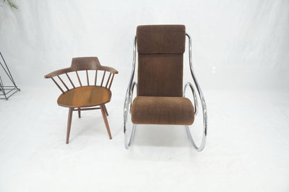 EstablishedLines Mid Century Crome Bent Single Piece of Tube Rocking Armchair Bauhaus  1970s MINT