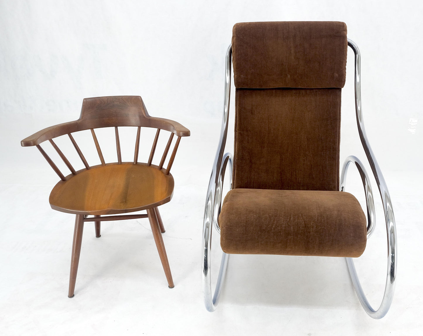 EstablishedLines Mid Century Crome Bent Single Piece of Tube Rocking Armchair Bauhaus  1970s MINT