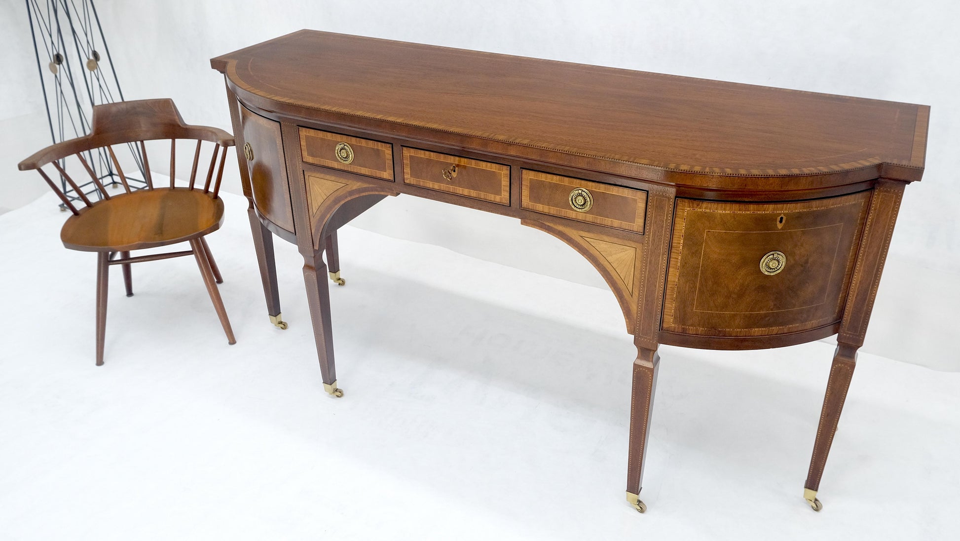 EstablishedLines Baker Mahogany Banded Top Hepplewhite Brass Castors Tapered Legs Sideboard MINT