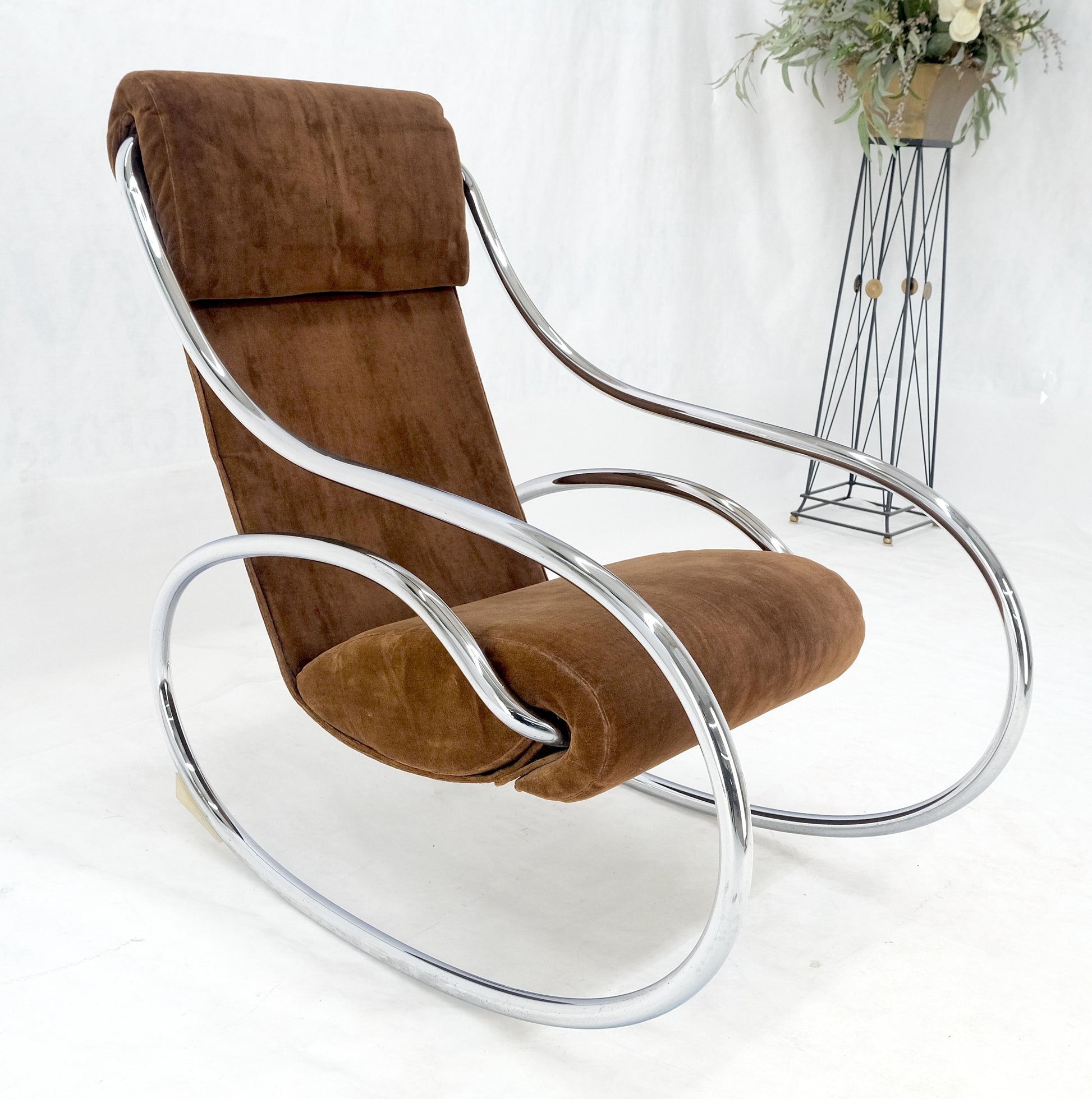EstablishedLines Mid Century Crome Bent Single Piece of Tube Rocking Armchair Bauhaus  1970s MINT