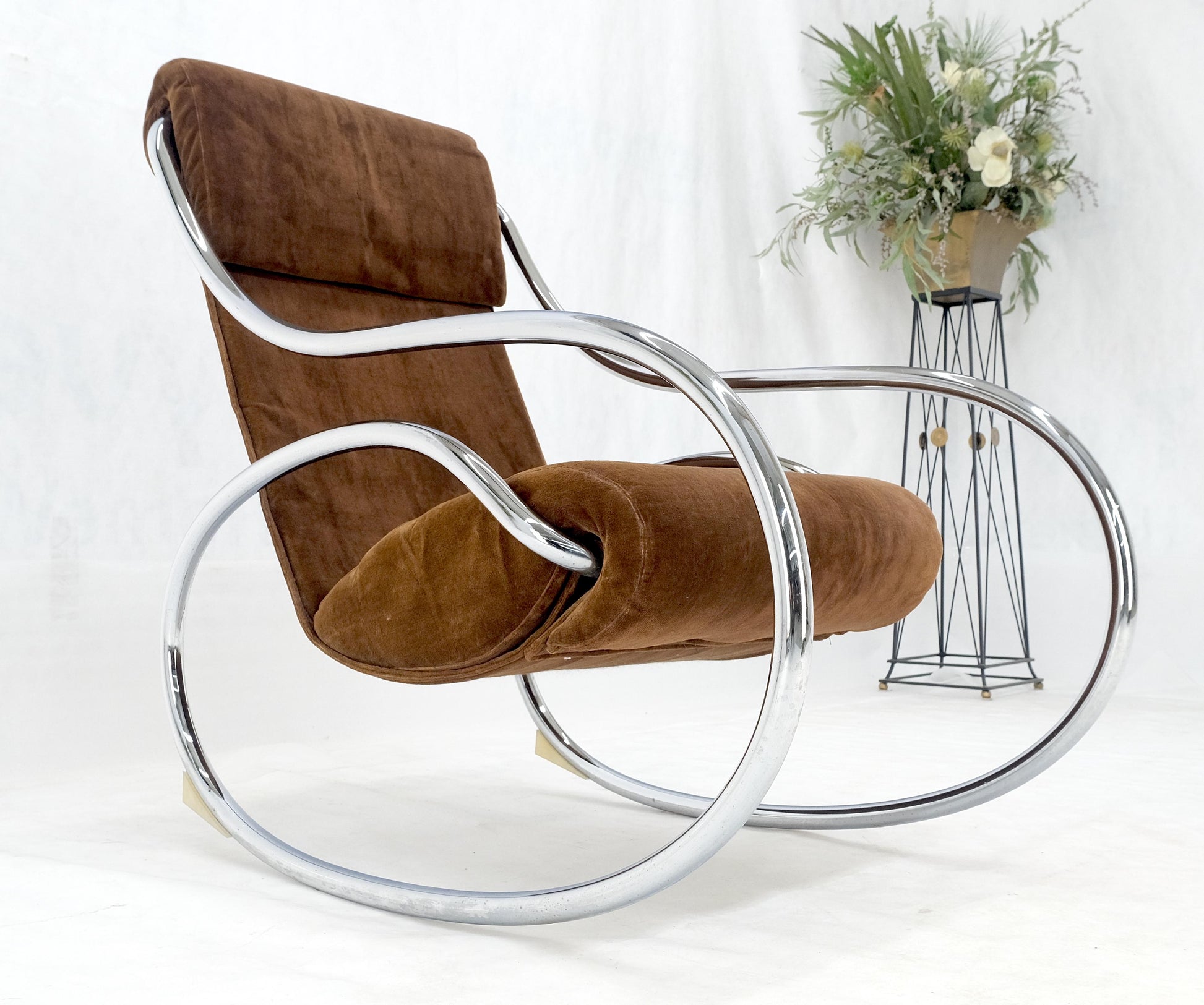 EstablishedLines Mid Century Crome Bent Single Piece of Tube Rocking Armchair Bauhaus  1970s MINT