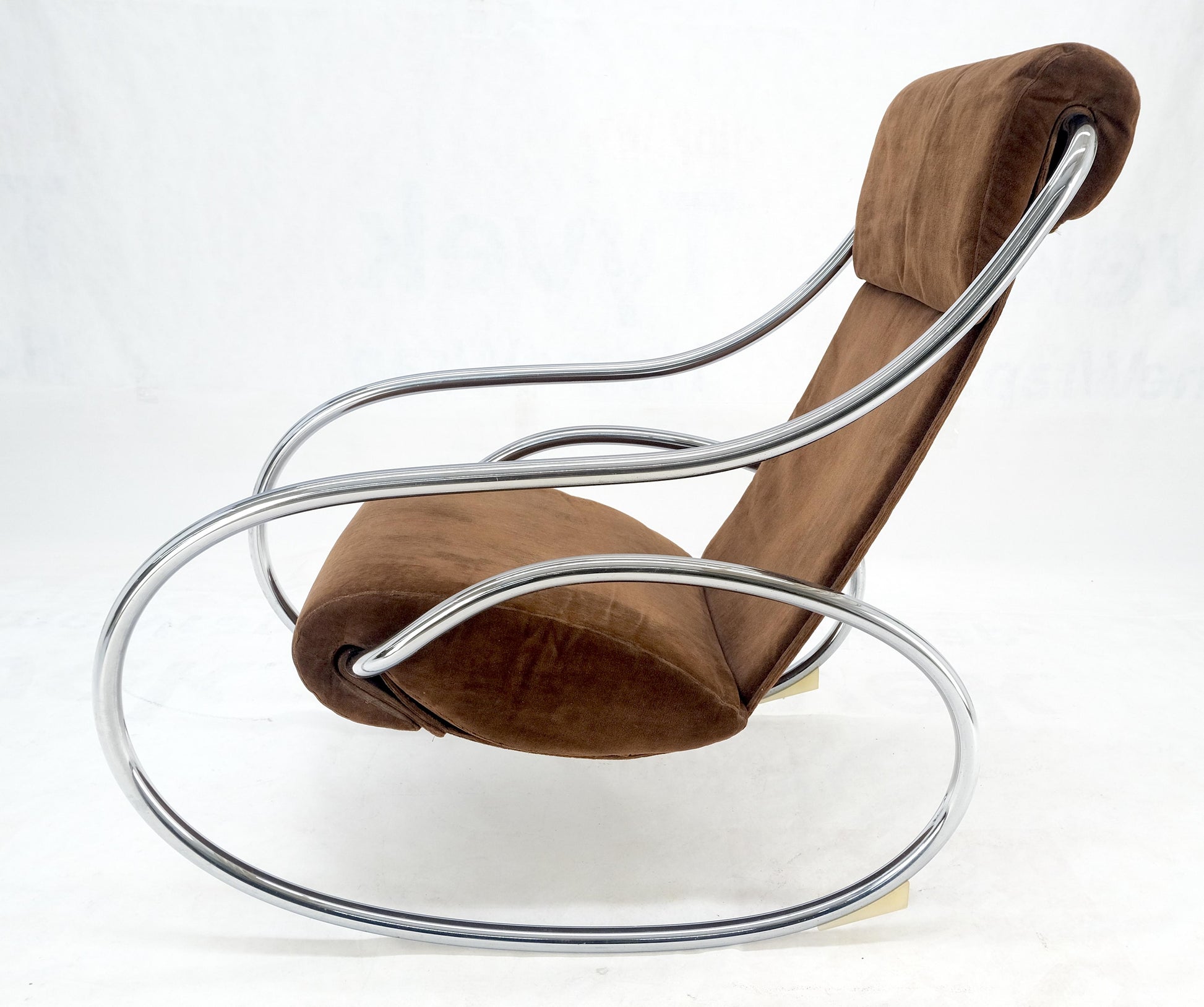 EstablishedLines Mid Century Crome Bent Single Piece of Tube Rocking Armchair Bauhaus  1970s MINT