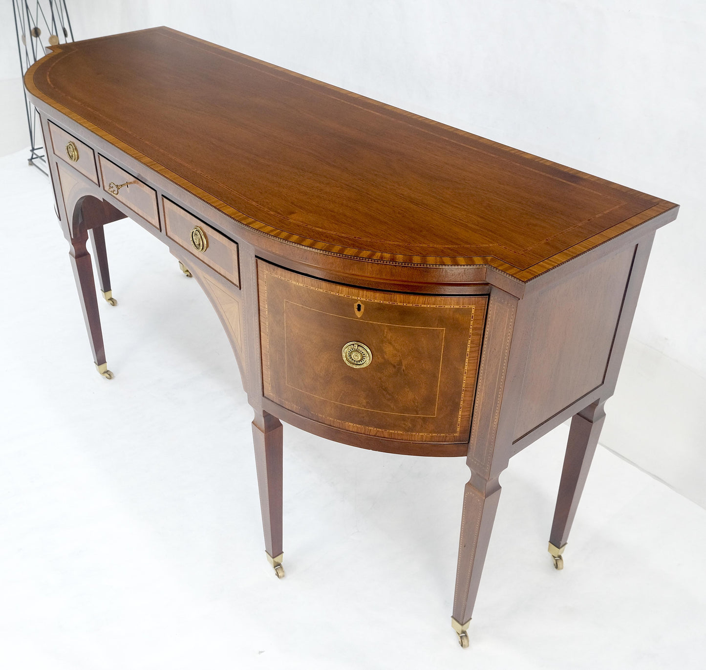 EstablishedLines Baker Mahogany Banded Top Hepplewhite Brass Castors Tapered Legs Sideboard MINT