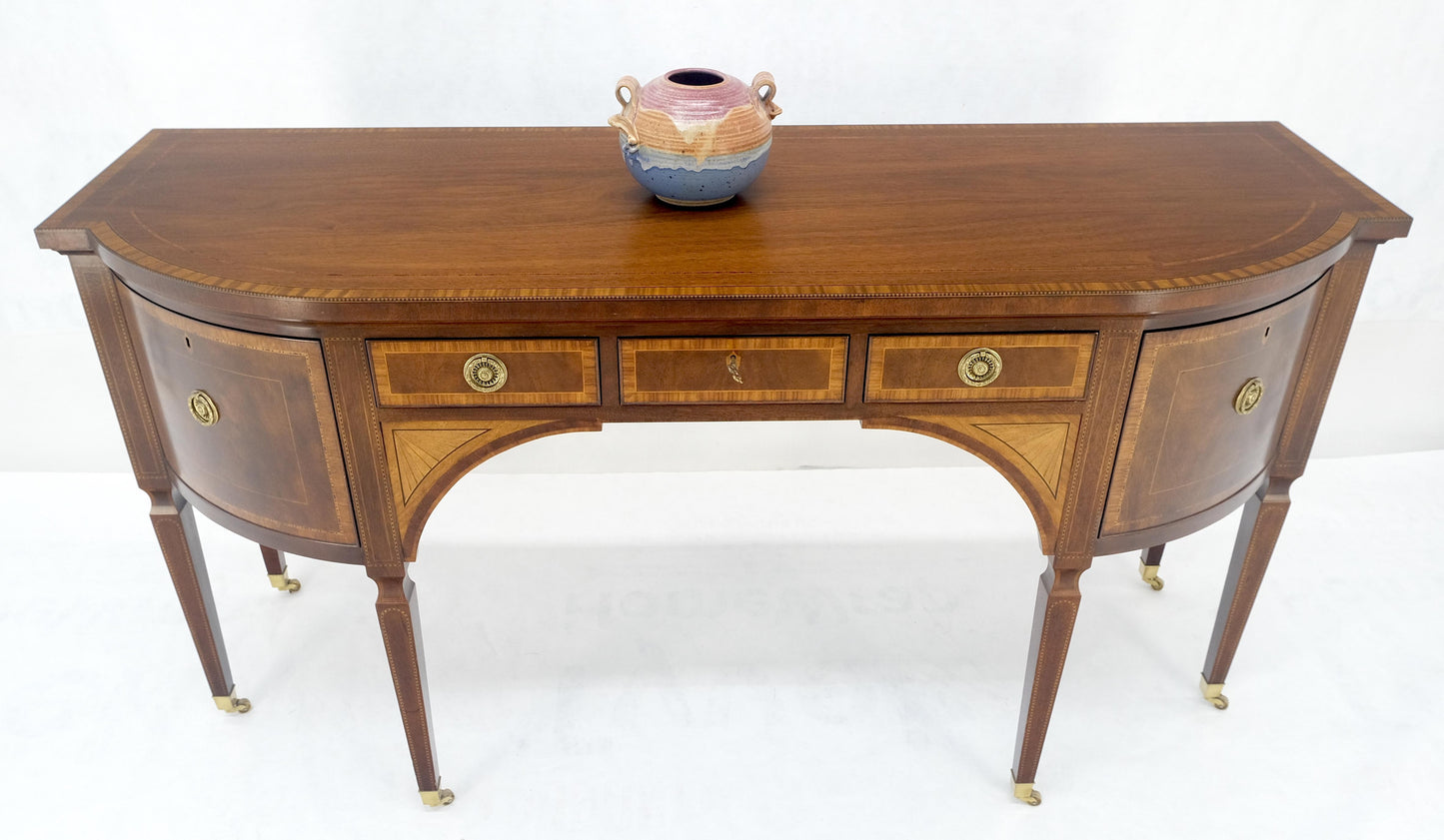 EstablishedLines Baker Mahogany Banded Top Hepplewhite Brass Castors Tapered Legs Sideboard MINT