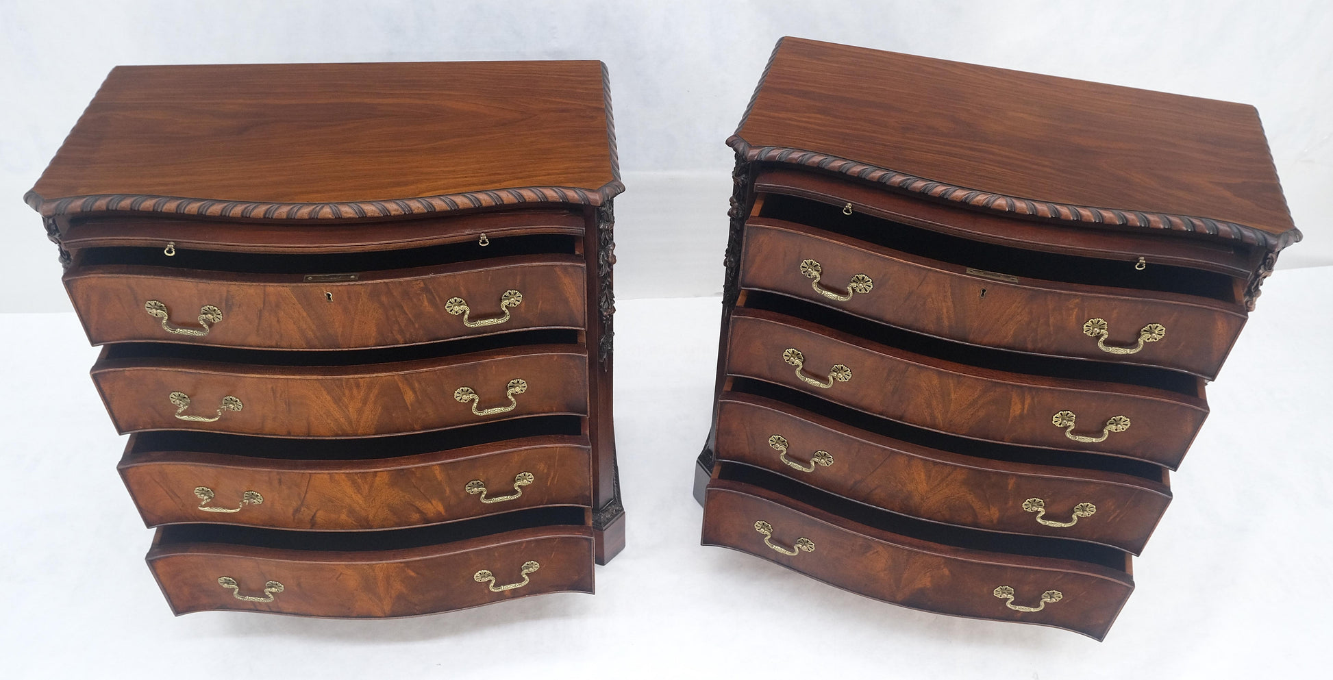 EstablishedLines Pair Flame Mahogany Brass Pulls 4 Drawers Pull Out Trays Bachelor Chest Dresers