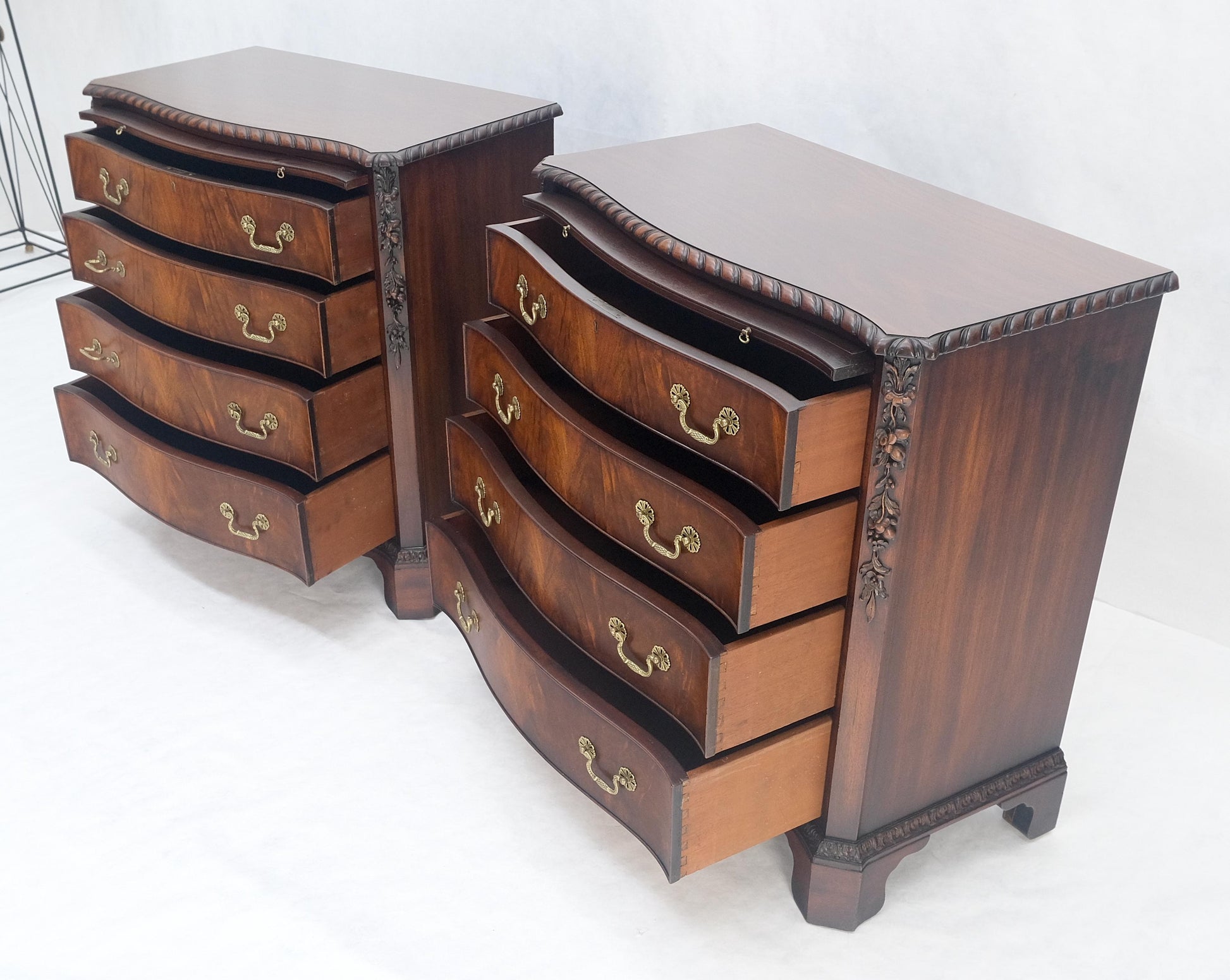 EstablishedLines Pair Flame Mahogany Brass Pulls 4 Drawers Pull Out Trays Bachelor Chest Dresers