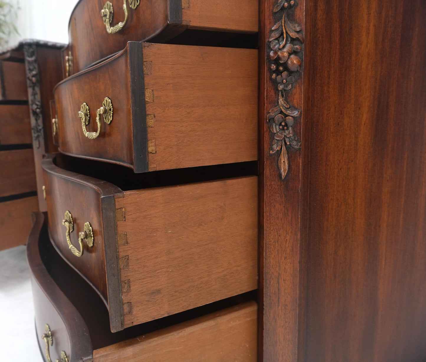EstablishedLines Pair Flame Mahogany Brass Pulls 4 Drawers Pull Out Trays Bachelor Chest Dresers