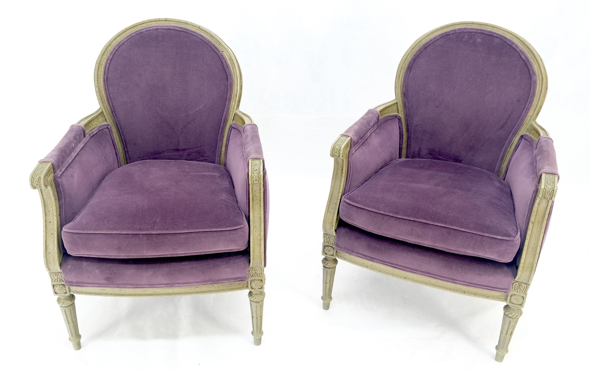 EstablishedLines Pair of Purple Velvet Upholstery French Bergere Club Chairs Clean!