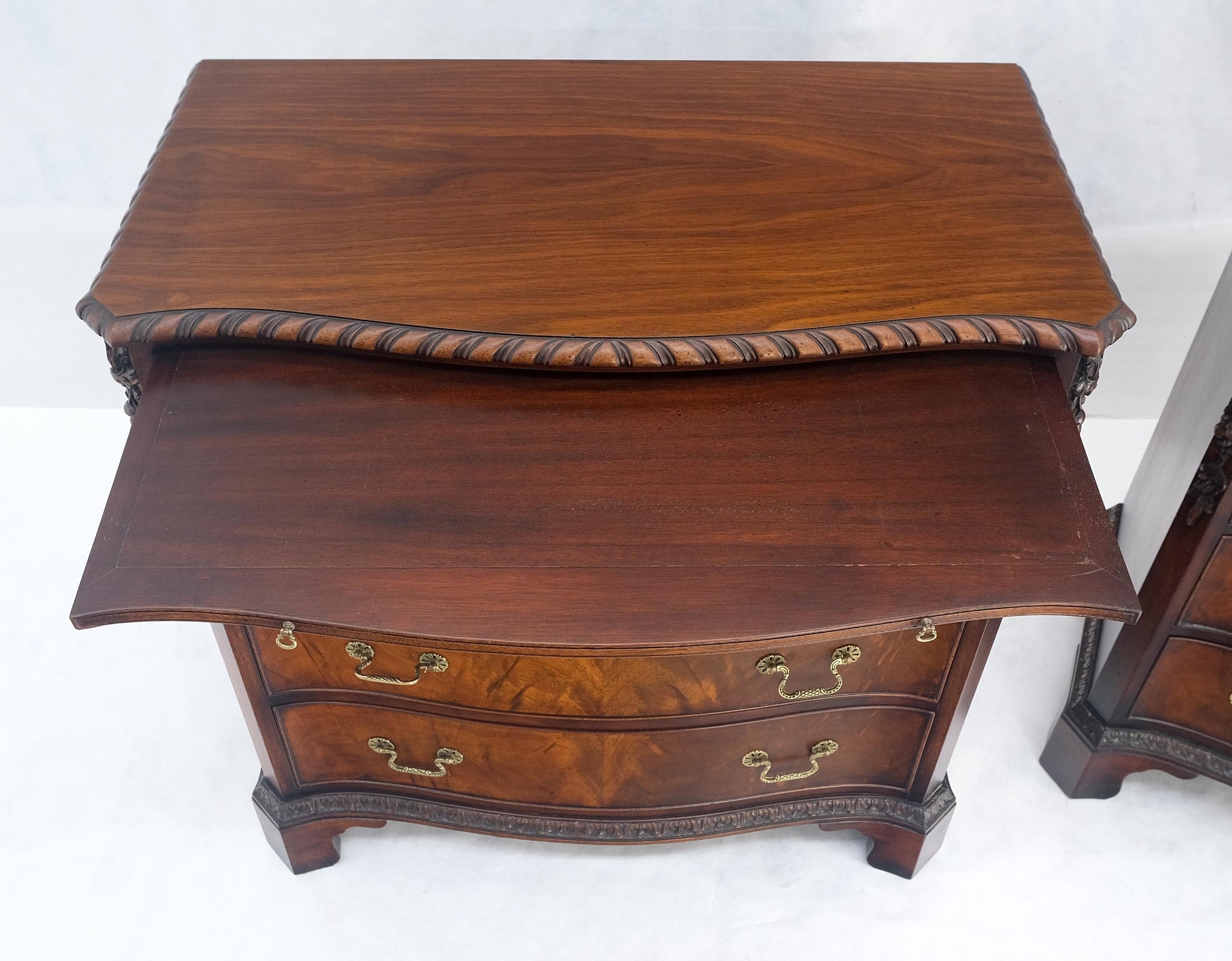 EstablishedLines Pair Flame Mahogany Brass Pulls 4 Drawers Pull Out Trays Bachelor Chest Dresers