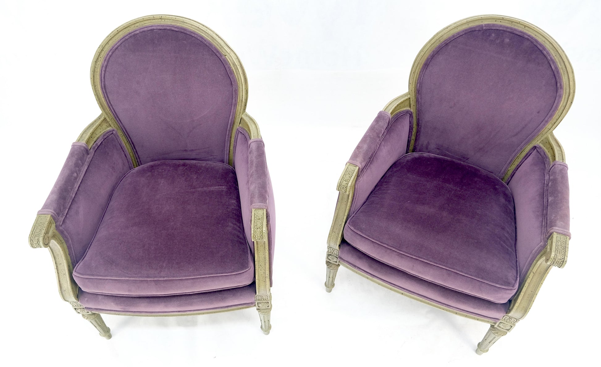 EstablishedLines Pair of Purple Velvet Upholstery French Bergere Club Chairs Clean!