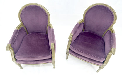 EstablishedLines Pair of Purple Velvet Upholstery French Bergere Club Chairs Clean!