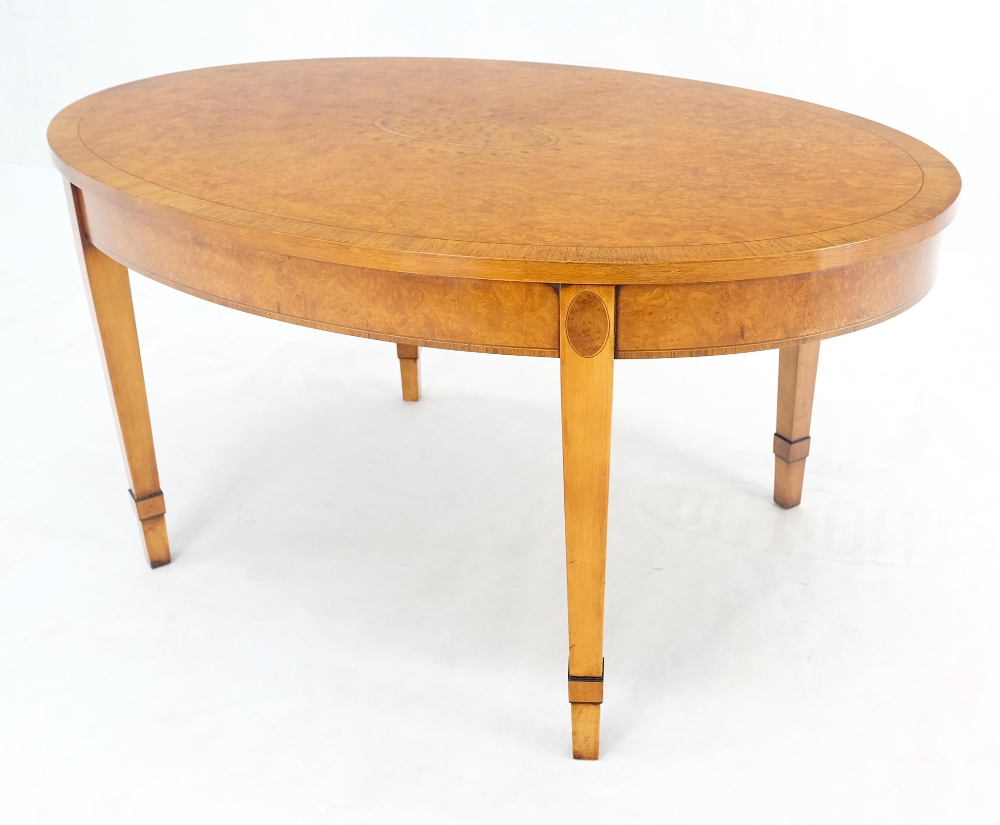 EstablishedLines Oval Light Burl Wood Banded Inlayed Federal Style Center Coffee Table MINT!