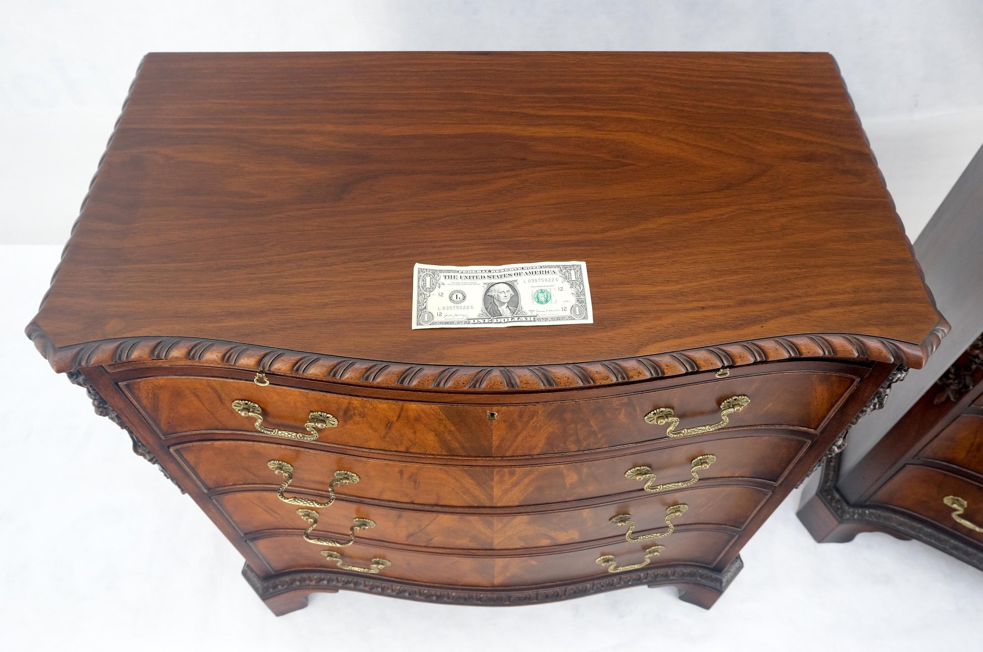 EstablishedLines Pair Flame Mahogany Brass Pulls 4 Drawers Pull Out Trays Bachelor Chest Dresers