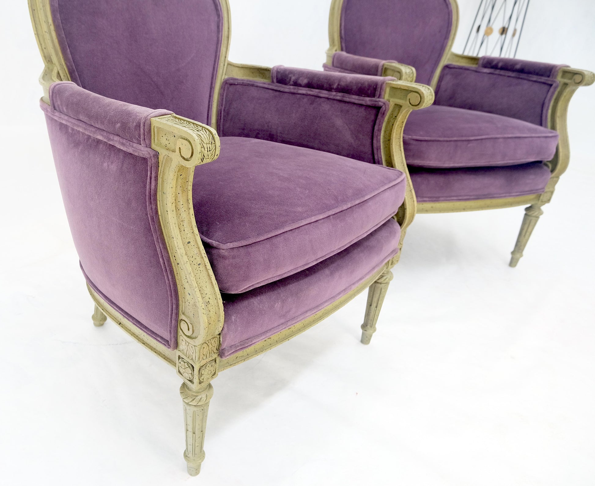 EstablishedLines Pair of Purple Velvet Upholstery French Bergere Club Chairs Clean!