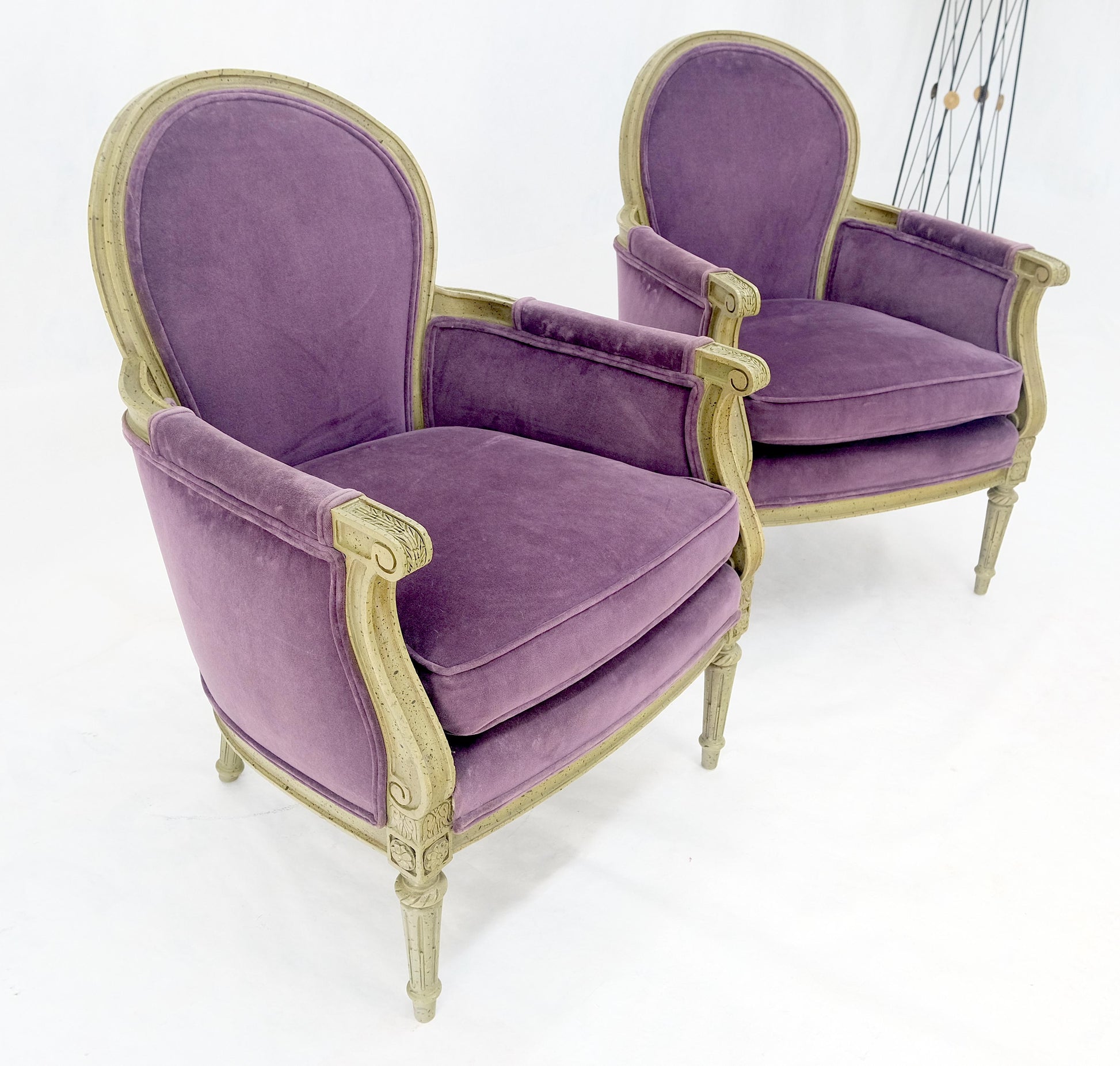 EstablishedLines Pair of Purple Velvet Upholstery French Bergere Club Chairs Clean!