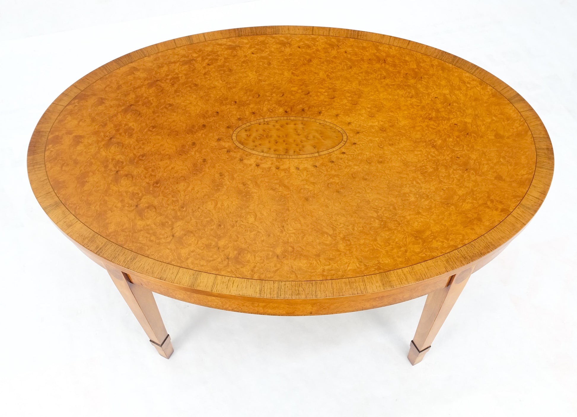 EstablishedLines Oval Light Burl Wood Banded Inlayed Federal Style Center Coffee Table MINT!