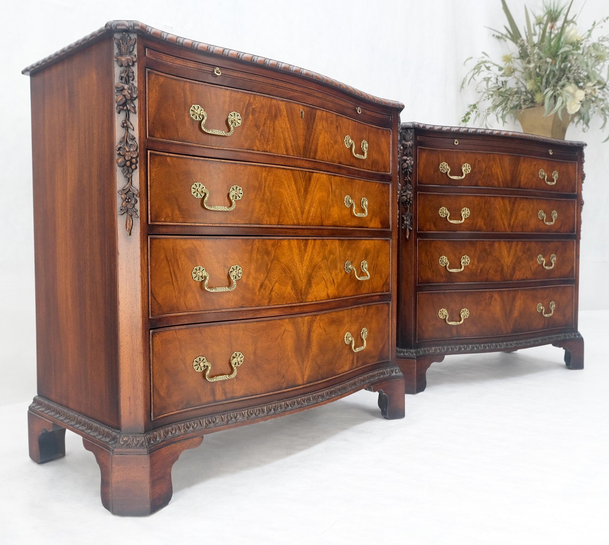 EstablishedLines Pair Flame Mahogany Brass Pulls 4 Drawers Pull Out Trays Bachelor Chest Dresers