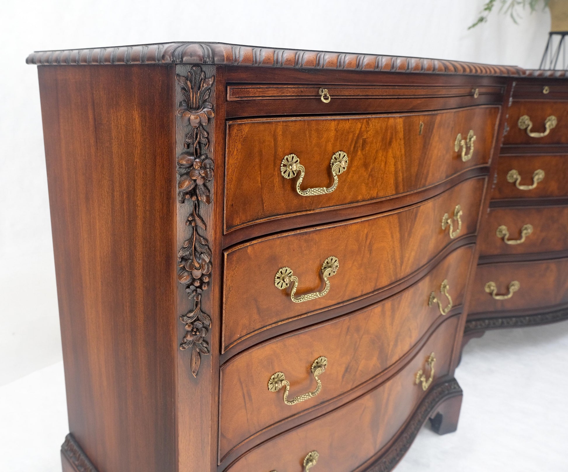 EstablishedLines Pair Flame Mahogany Brass Pulls 4 Drawers Pull Out Trays Bachelor Chest Dresers