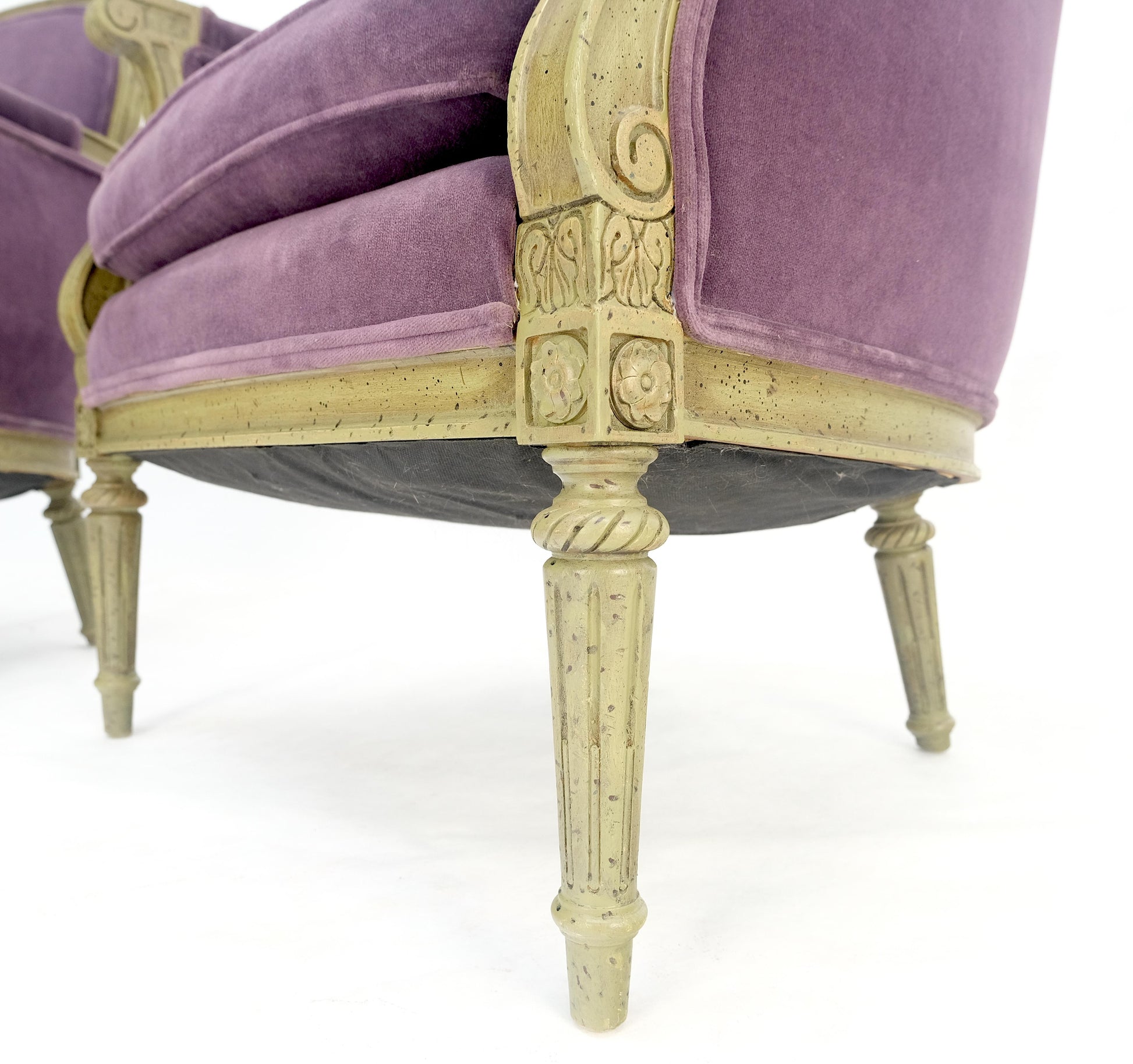 EstablishedLines Pair of Purple Velvet Upholstery French Bergere Club Chairs Clean!