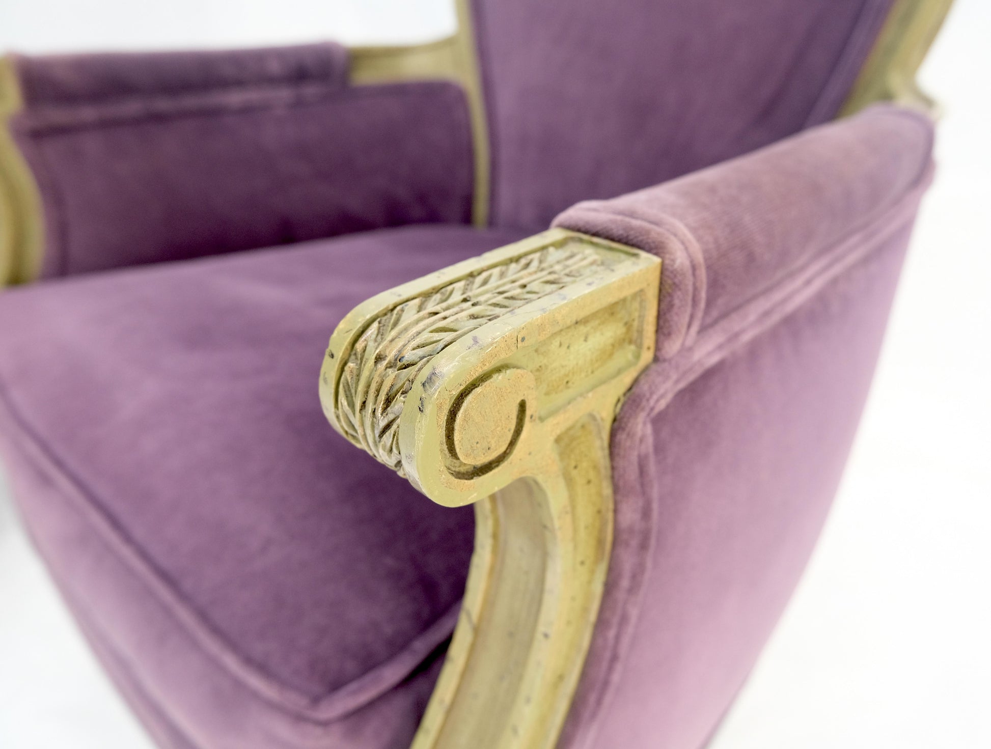 EstablishedLines Pair of Purple Velvet Upholstery French Bergere Club Chairs Clean!