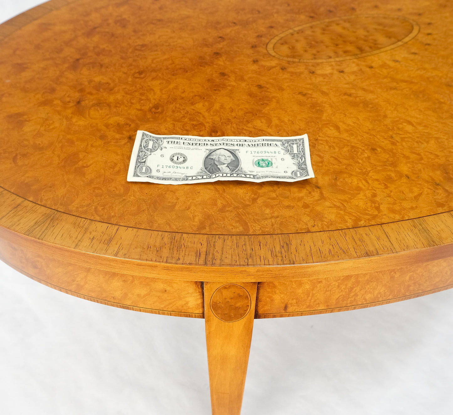 EstablishedLines Oval Light Burl Wood Banded Inlayed Federal Style Center Coffee Table MINT!