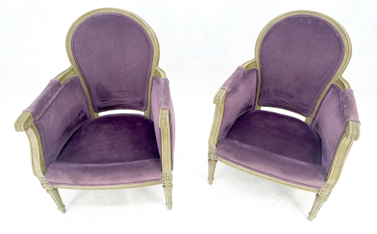 EstablishedLines Pair of Purple Velvet Upholstery French Bergere Club Chairs Clean!