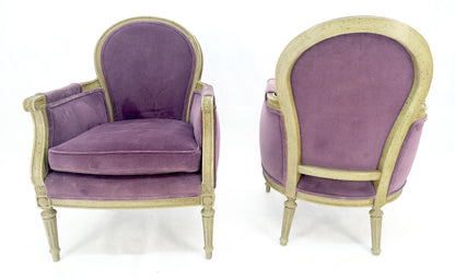 EstablishedLines Pair of Purple Velvet Upholstery French Bergere Club Chairs Clean!