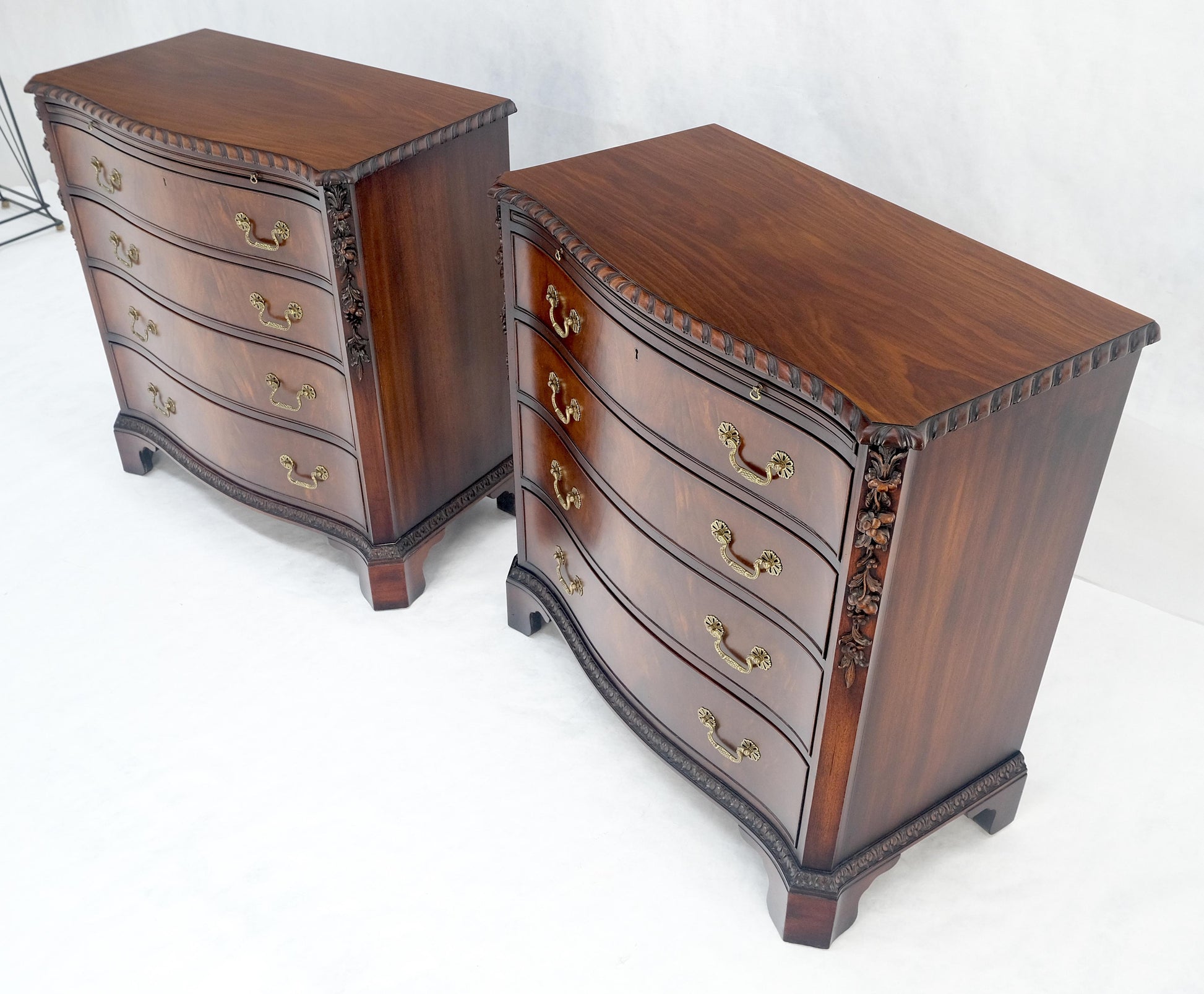 EstablishedLines Pair Flame Mahogany Brass Pulls 4 Drawers Pull Out Trays Bachelor Chest Dresers
