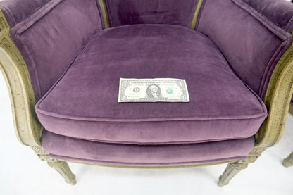 EstablishedLines Pair of Purple Velvet Upholstery French Bergere Club Chairs Clean!