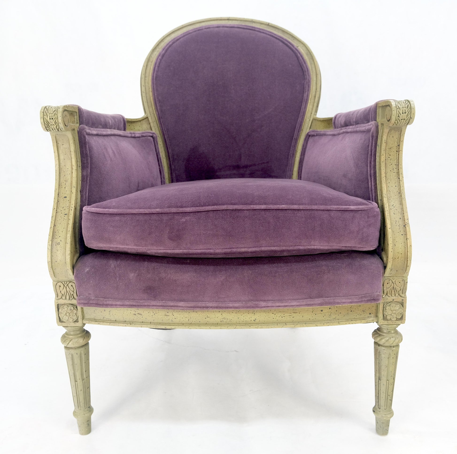 EstablishedLines Pair of Purple Velvet Upholstery French Bergere Club Chairs Clean!