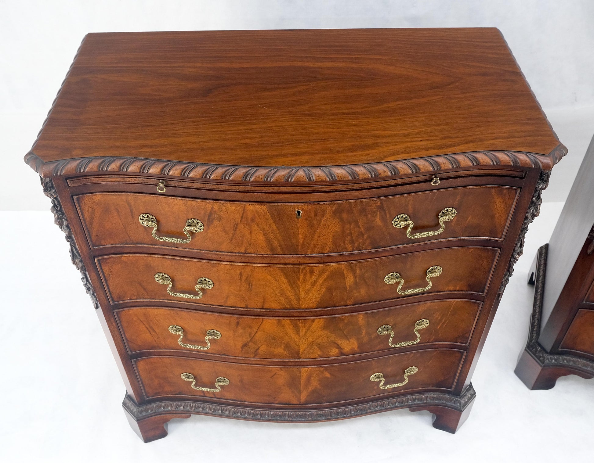 EstablishedLines Pair Flame Mahogany Brass Pulls 4 Drawers Pull Out Trays Bachelor Chest Dresers