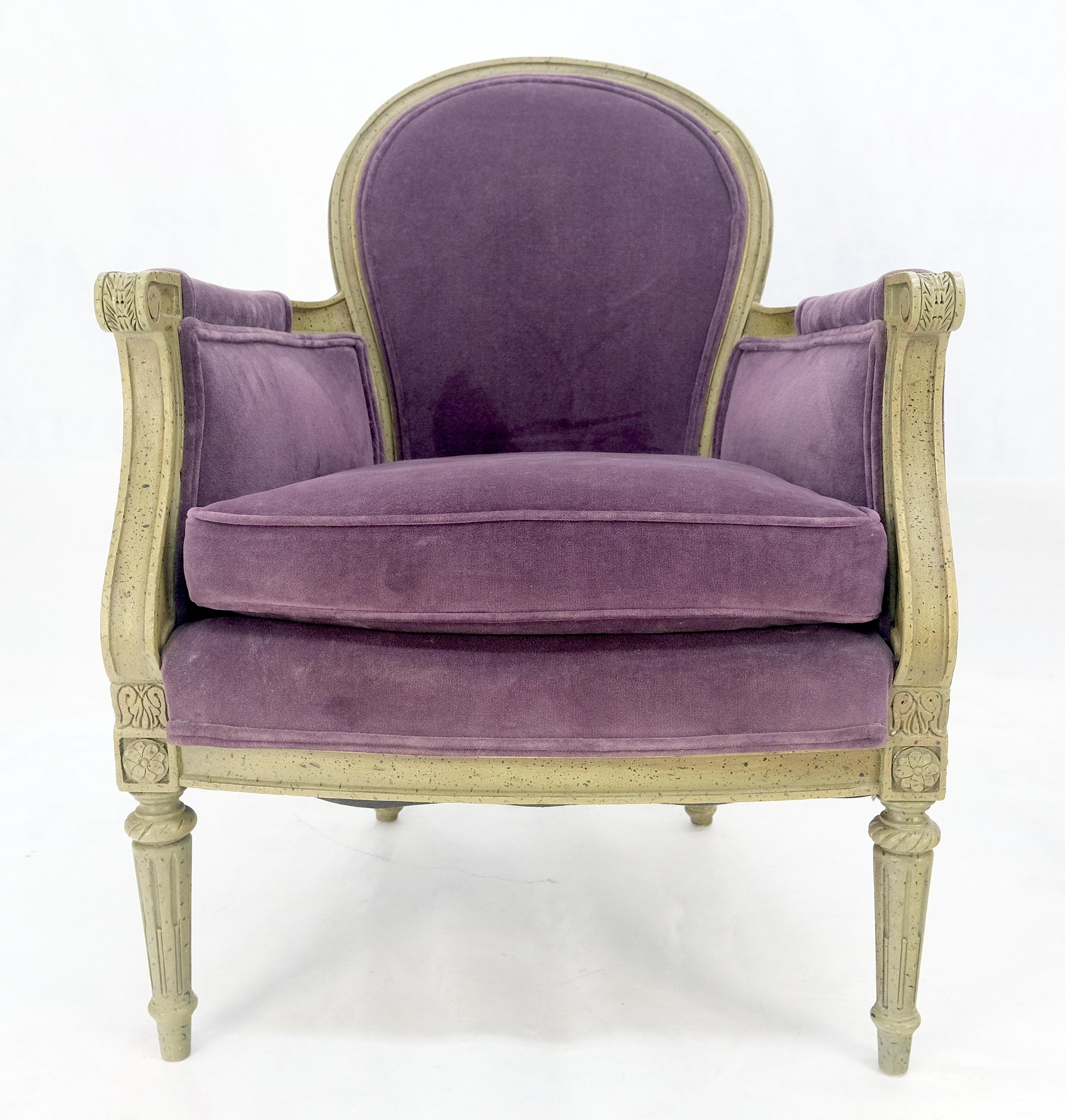 EstablishedLines Pair of Purple Velvet Upholstery French Bergere Club Chairs Clean!