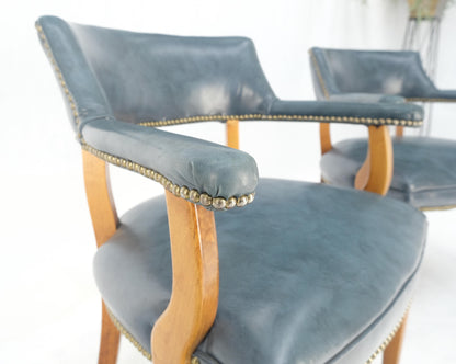EstablishedLines Pair of Grey Blue Leather Upholstery Vintage c1960s Banker Arm Chairs MINT