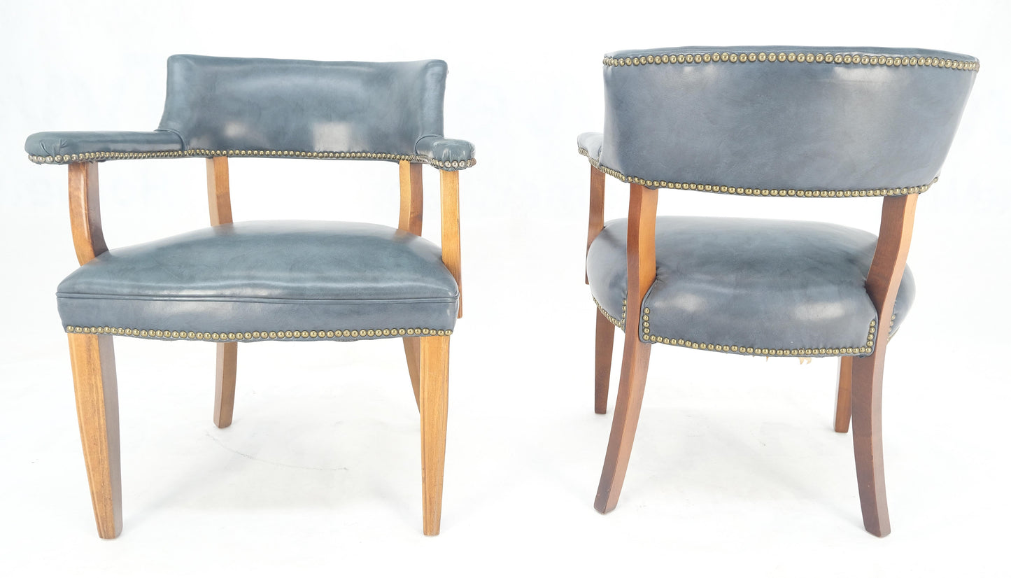 EstablishedLines Pair of Grey Blue Leather Upholstery Vintage c1960s Banker Arm Chairs MINT
