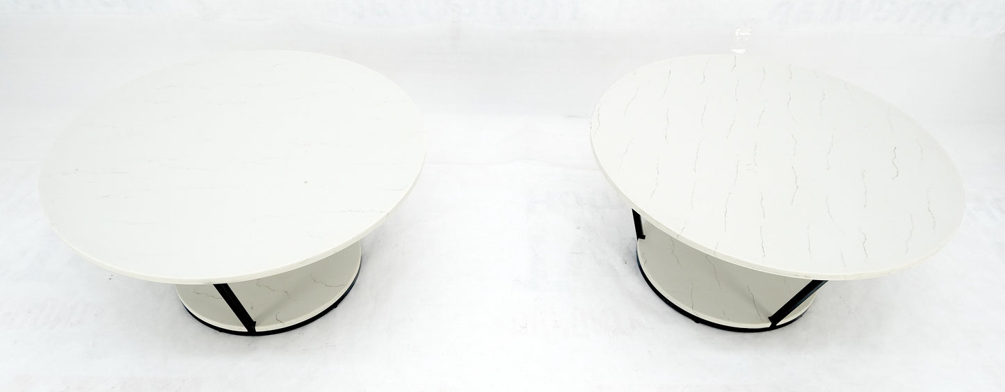 EstablishedLines Pair Mid Century Modern  Round Marble Top Large 35" Diameter Side End Tables