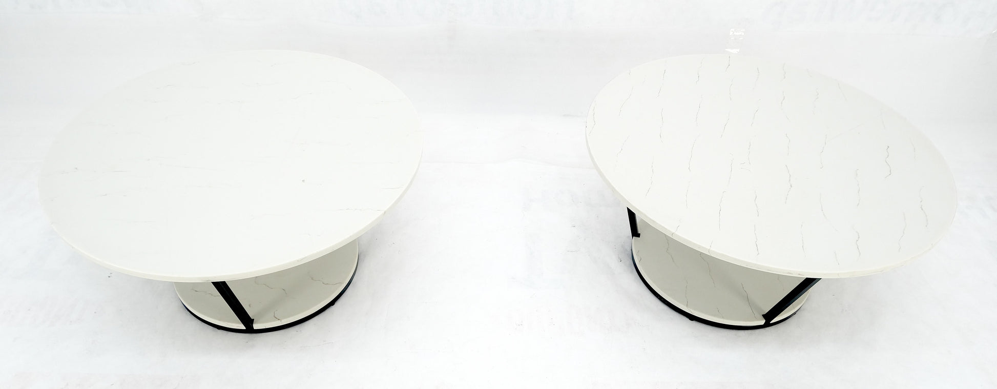 EstablishedLines Pair Mid Century Modern  Round Marble Top Large 35" Diameter Side End Tables