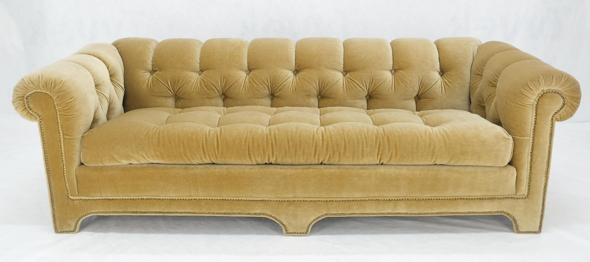 EstablishedLines Mid Century Tufted Chesterfield Gold Mohair Albert Hugo Cloud Shape Sofa MINT!