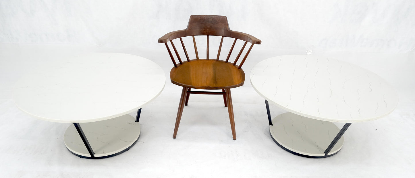 EstablishedLines Pair Mid Century Modern  Round Marble Top Large 35" Diameter Side End Tables