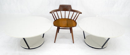 EstablishedLines Pair Mid Century Modern  Round Marble Top Large 35" Diameter Side End Tables