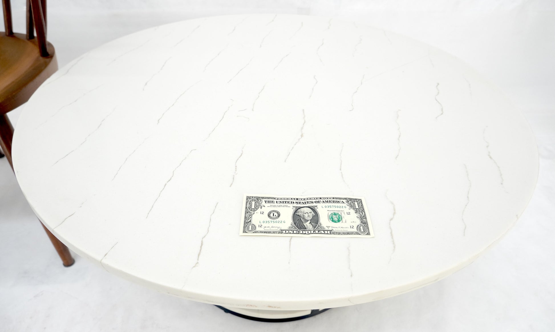 EstablishedLines Pair Mid Century Modern  Round Marble Top Large 35" Diameter Side End Tables