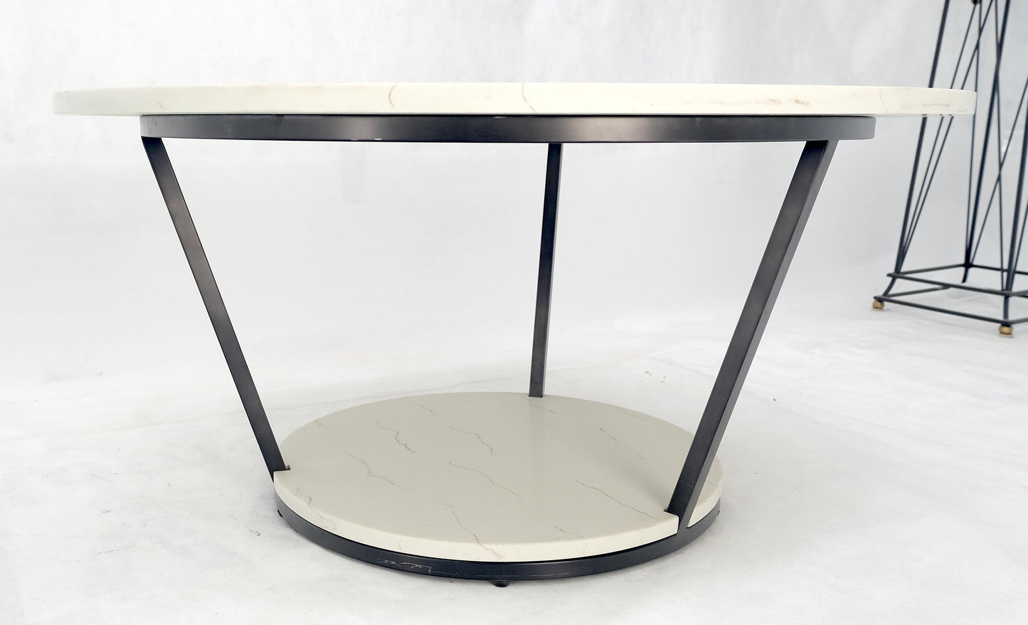 EstablishedLines Pair Mid Century Modern  Round Marble Top Large 35" Diameter Side End Tables