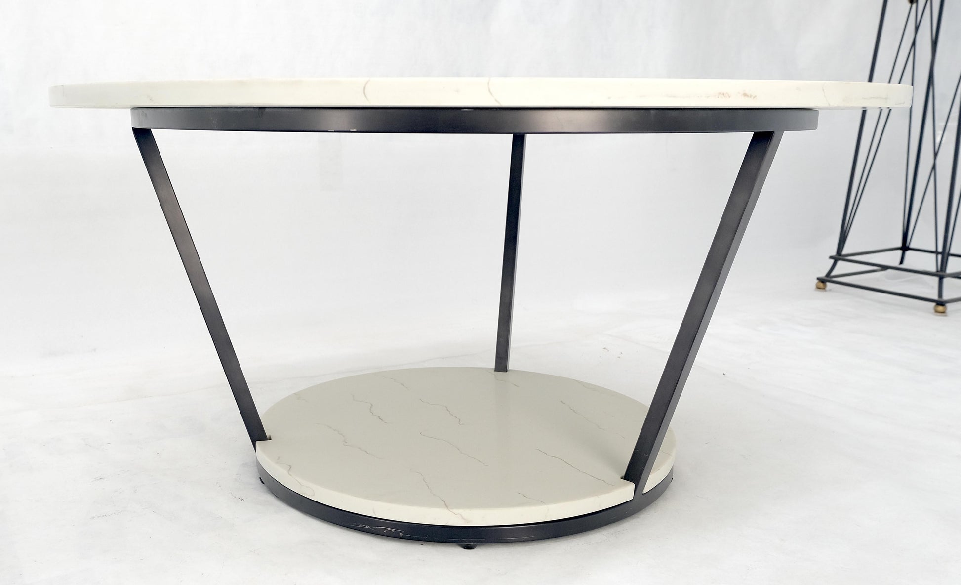 EstablishedLines Pair Mid Century Modern  Round Marble Top Large 35" Diameter Side End Tables