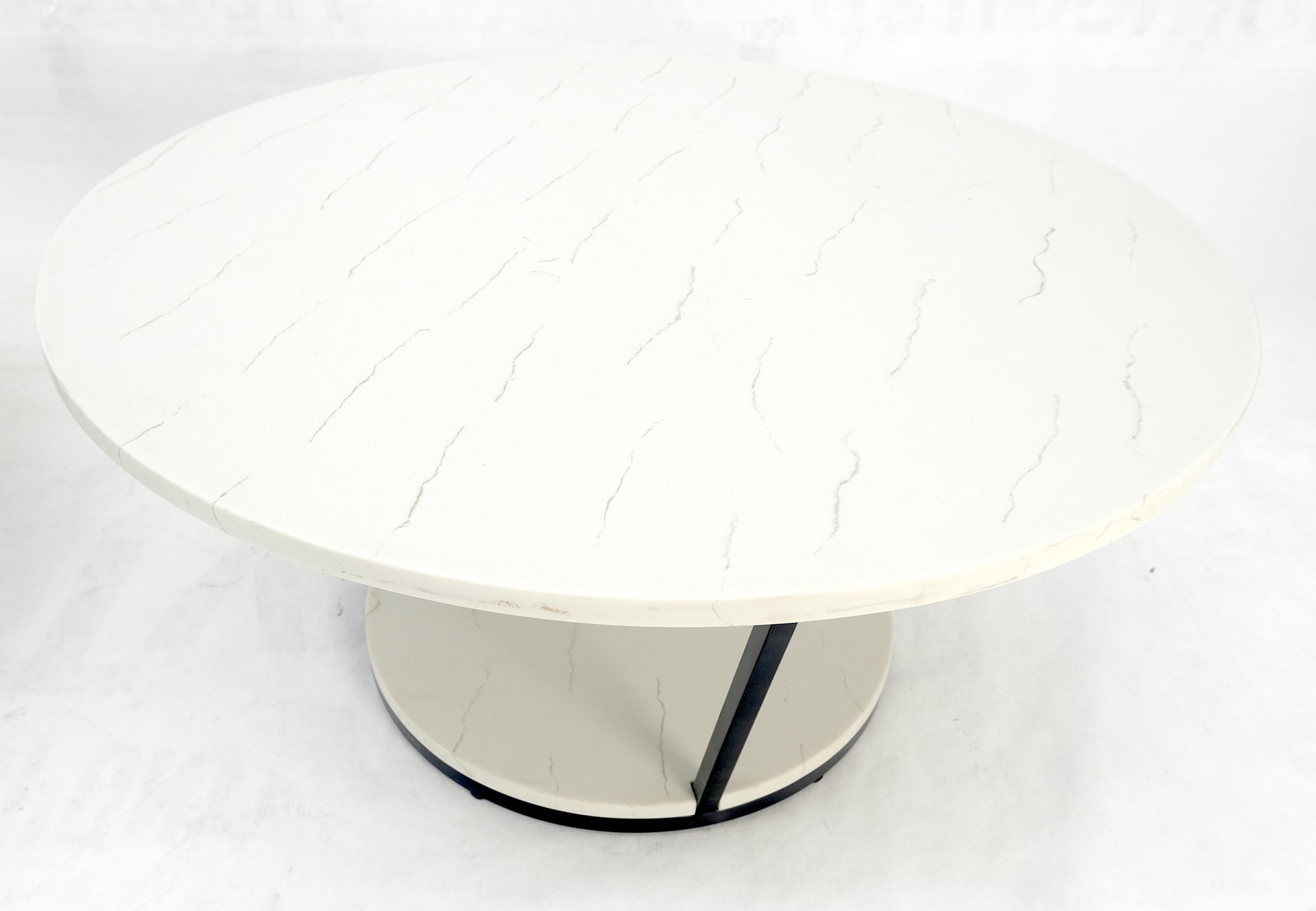 EstablishedLines Pair Mid Century Modern  Round Marble Top Large 35" Diameter Side End Tables
