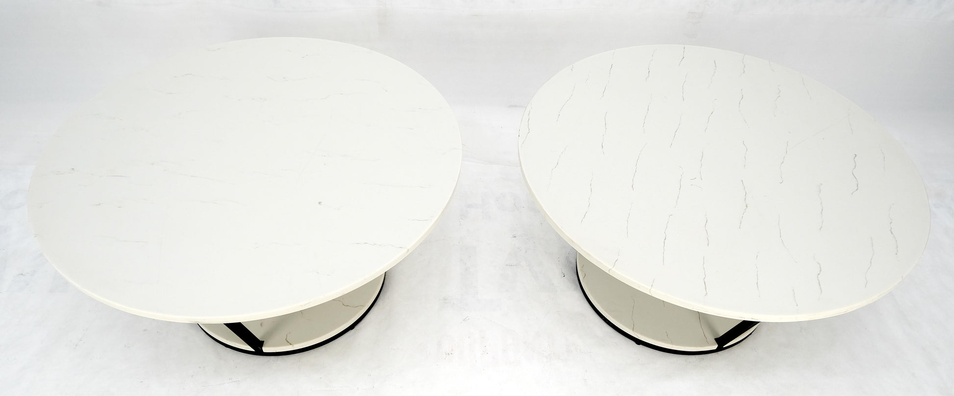 EstablishedLines Pair Mid Century Modern  Round Marble Top Large 35" Diameter Side End Tables