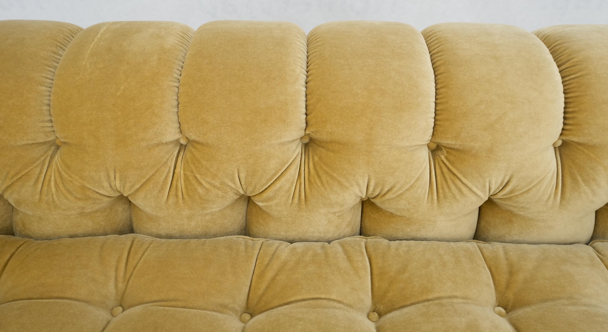 EstablishedLines Mid Century Tufted Chesterfield Gold Mohair Albert Hugo Cloud Shape Sofa MINT!