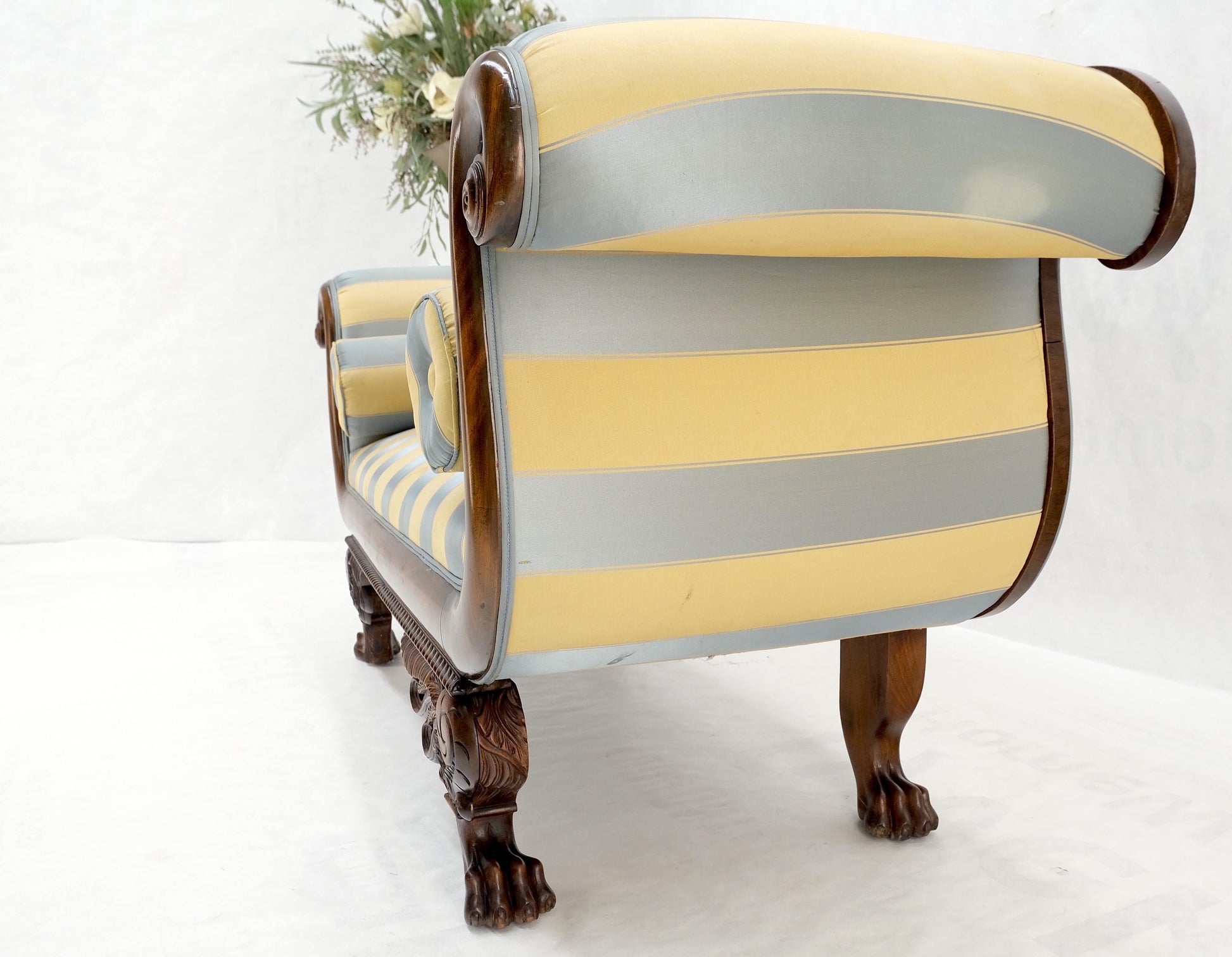 EstablishedLines Mint Condition Empire Sofa Sette Loveseat Couch Fine Carved Details Lions Feet