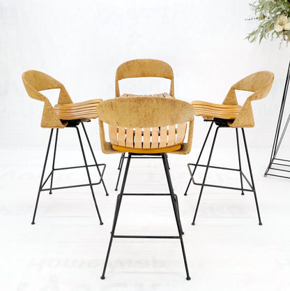 Set of 4 Arthur Umanoff Rush Seat Wire Bases Bar Stools circa 1970s Near Mint!