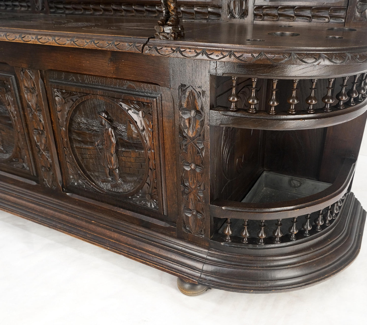 Fine Carved Oak Lift Top Bench Pier Mirror Umbrella Stand Coat Hall Rack MINT!